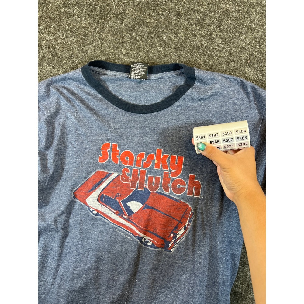 VINTAGE Starsky & Hutch Ringer T Shirt Men M Blue Heather Thunder Creek Tee